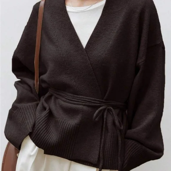 Dazy-Less Drop Shoulder Belted Cardigan,Long Sleeve Tops - Picture 1 of 6